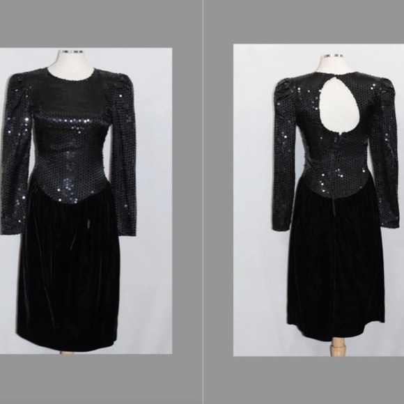 Cachet By Bari Protas Black Sequin Suede Dress - Picture 1 of 12